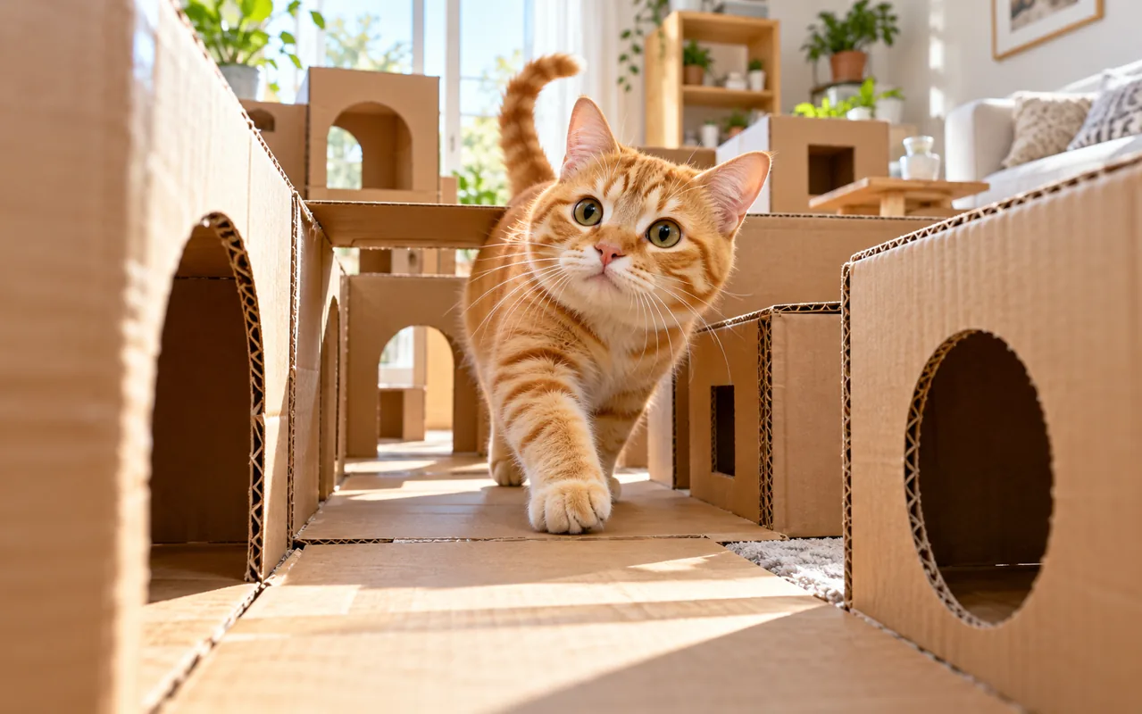 丝瓜视频《橘猫第一次玩纸箱迷宫》萌宠短视频封面